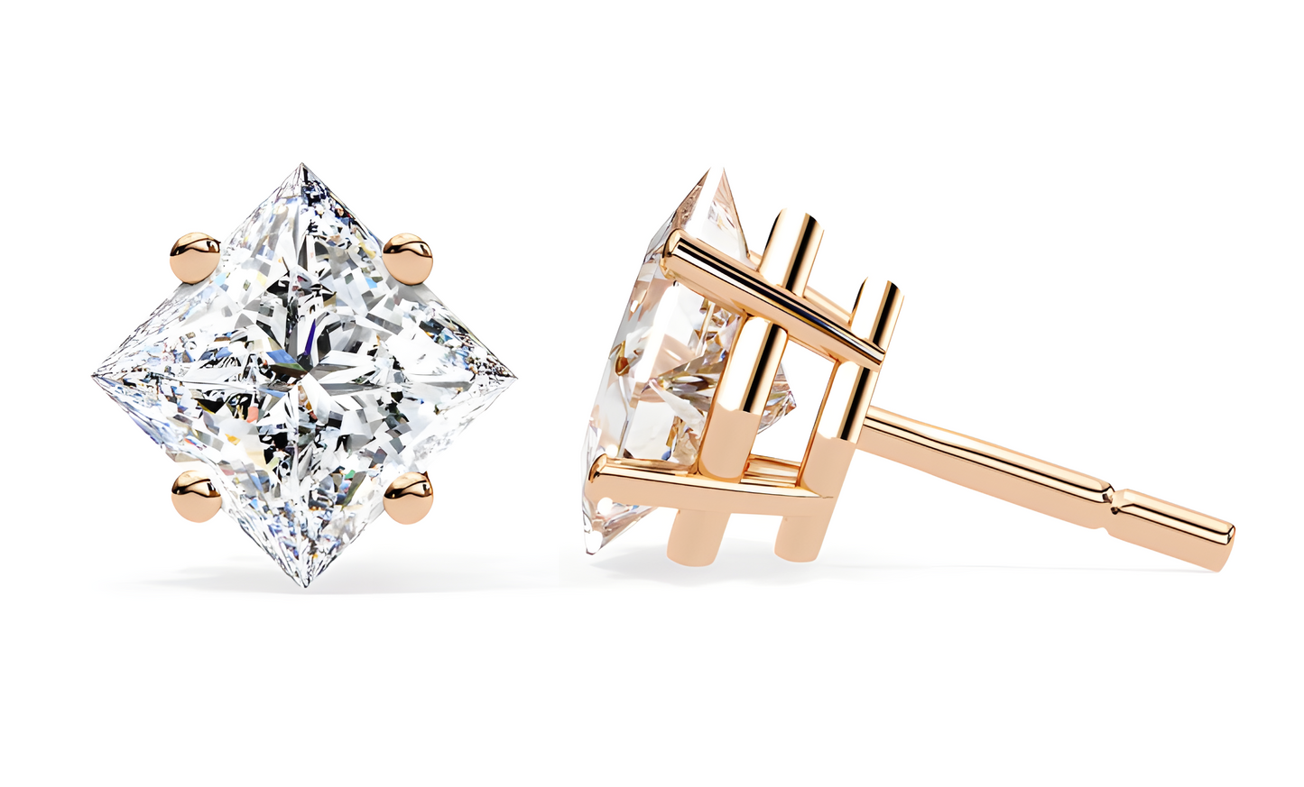 LGD Solitaire Ear Studs (2.10 cts) Princess Stone DCER-1