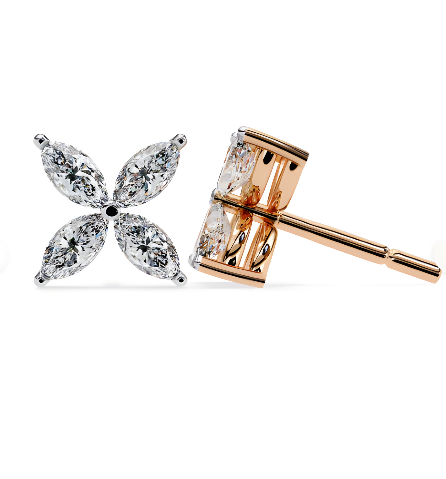 LGD Solitaire Ear Studs (0.88 cts) Marquise Flower Stone DCER-25