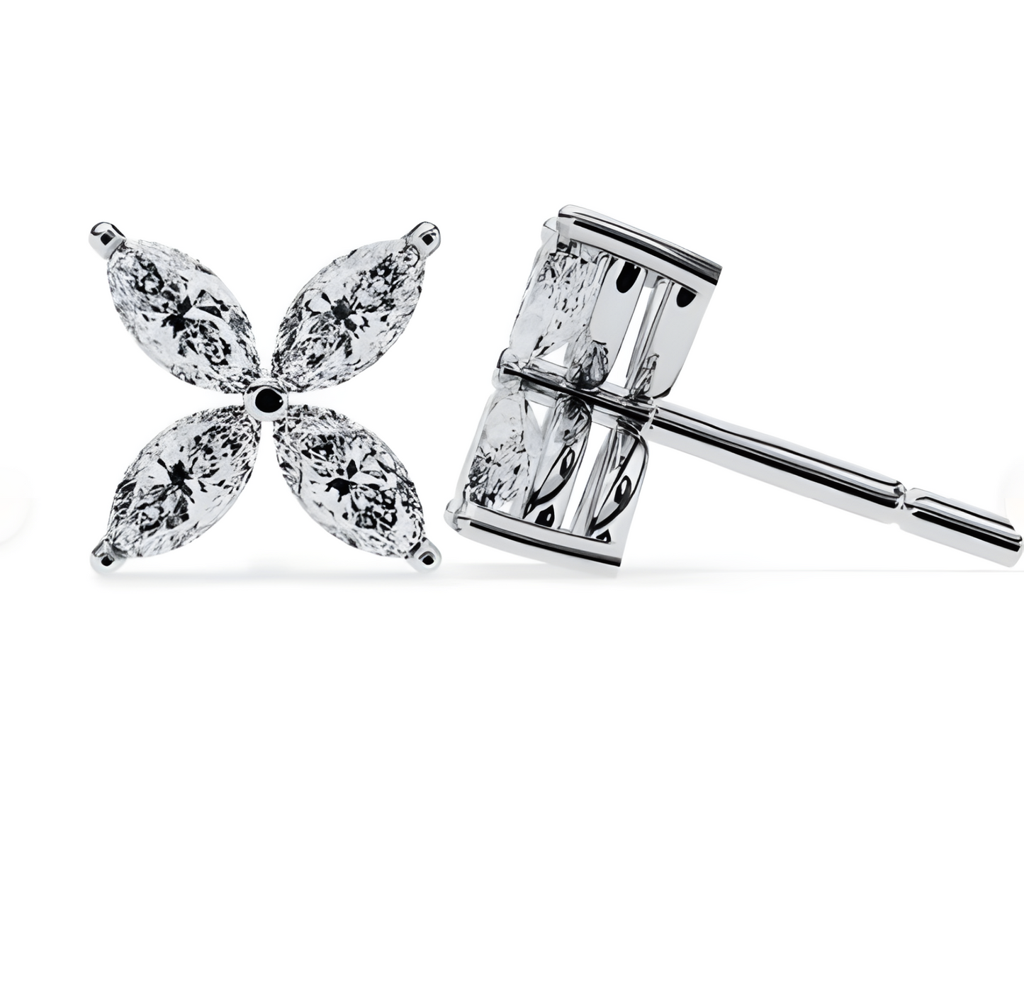 LGD Solitaire Ear Studs (0.88 cts) Marquise Flower Stone DCER-25