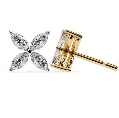 LGD Solitaire Ear Studs (0.88 cts) Marquise Flower Stone DCER-25